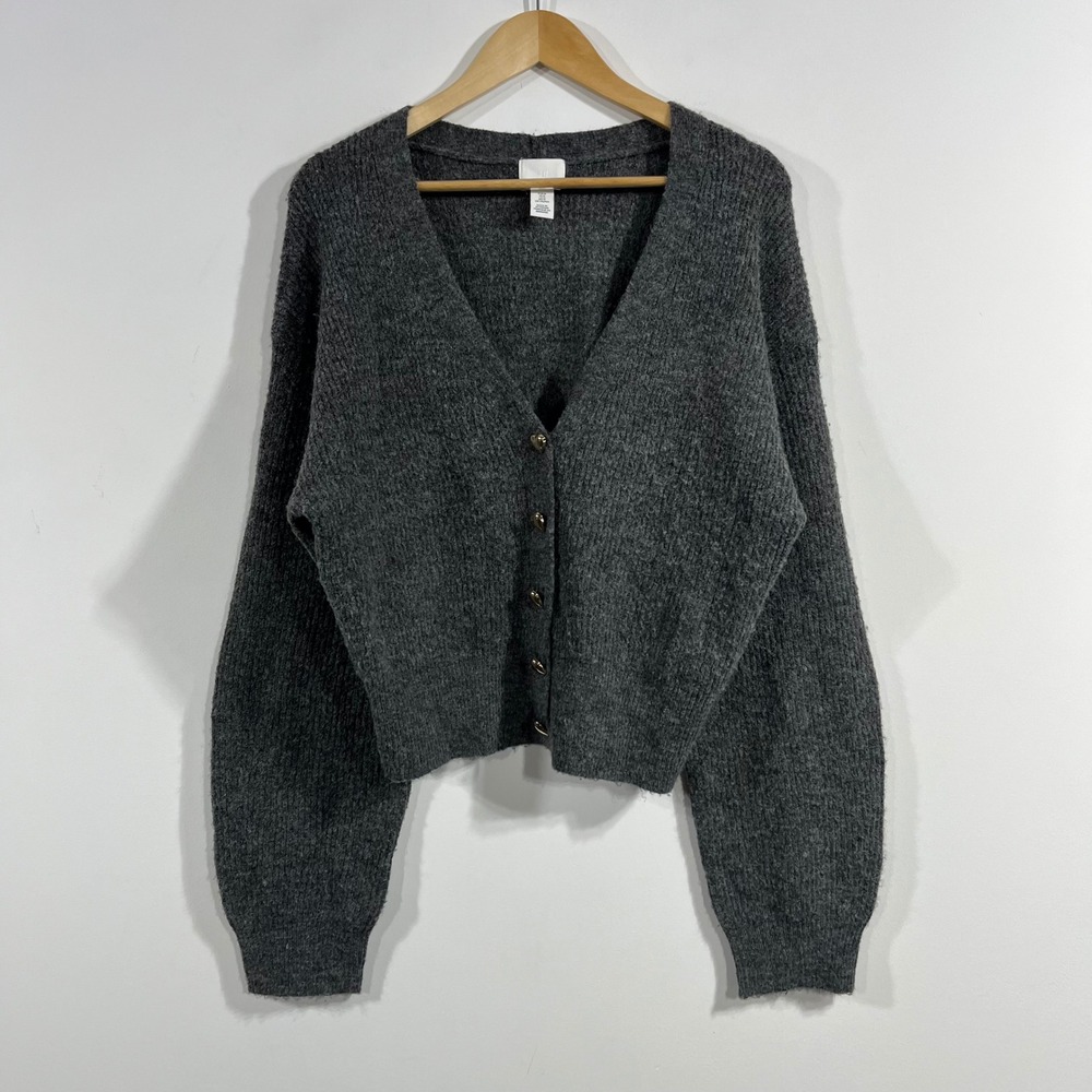 HM Parisian Coquette Quiet Luxury Wool Blend Cropped Cardigan Sweater Medium